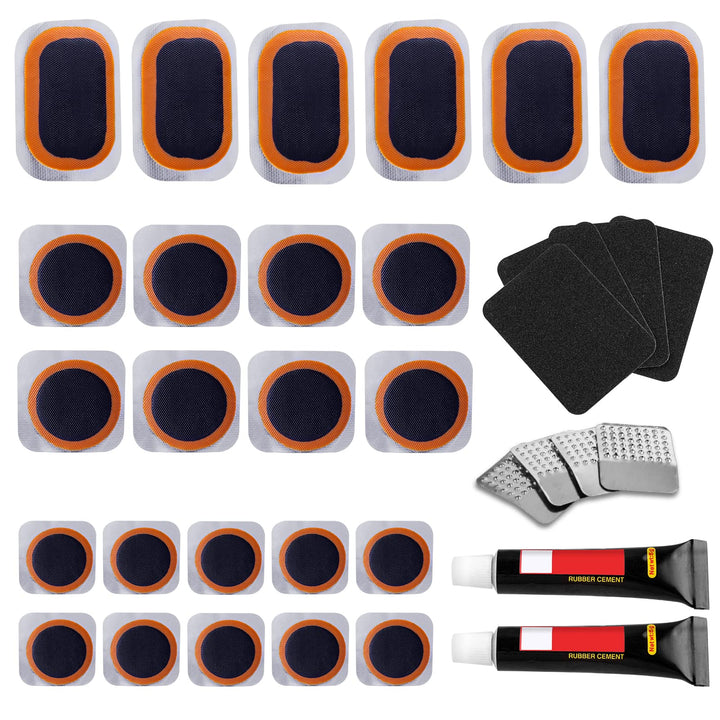Bike Tire Repair Kits - Bycicle Inner Tube Puncture Patch Kit with 24PCS Vulcanizing Patches,Sandpaper,Metal Rasp,Portable Storage Box for Cycling, Motorcycle, BMX, ATVs, Inflatable Rubber (Black-1)