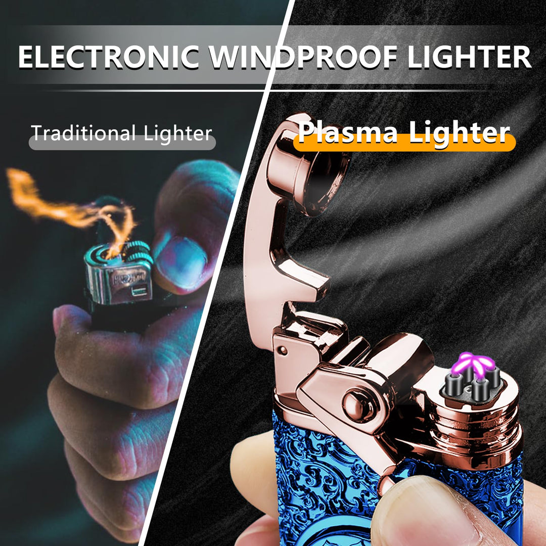 Electric Lighter Rechargeable USB Plasma Lighter Vintage Cool Flameless Windproof Dual Arc Lighter Electronic Candle Lighter with LED Power Display for Candle, Incense, Fireworks (Black)