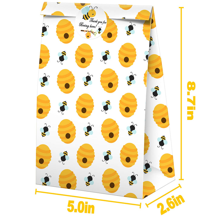 Bumble Bee Goodie Bags-24 Pcs Honey Bee Party Candy Favor Bags with Stickers, Honey Bee Goody Gift Treat Bags Bumble Bee Themed Birthday Party Supplies