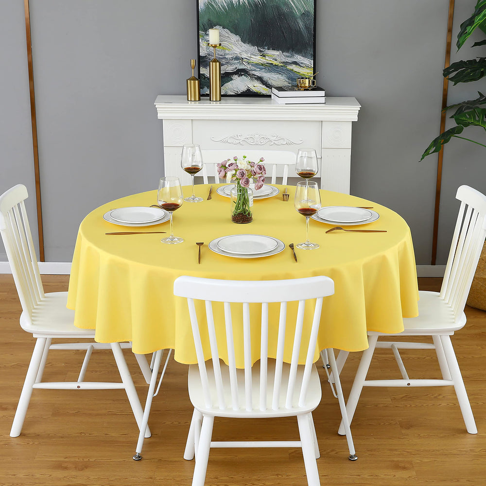 Yellow Round Tablecloth 70 Inch Waterproof Heavy Duty Wrinkle Free Polyester Fabric Table Cloth, Spillproof Washable Table Cover for Parties, Camping, Picnic, Banquet, Indoor & Outdoor Use