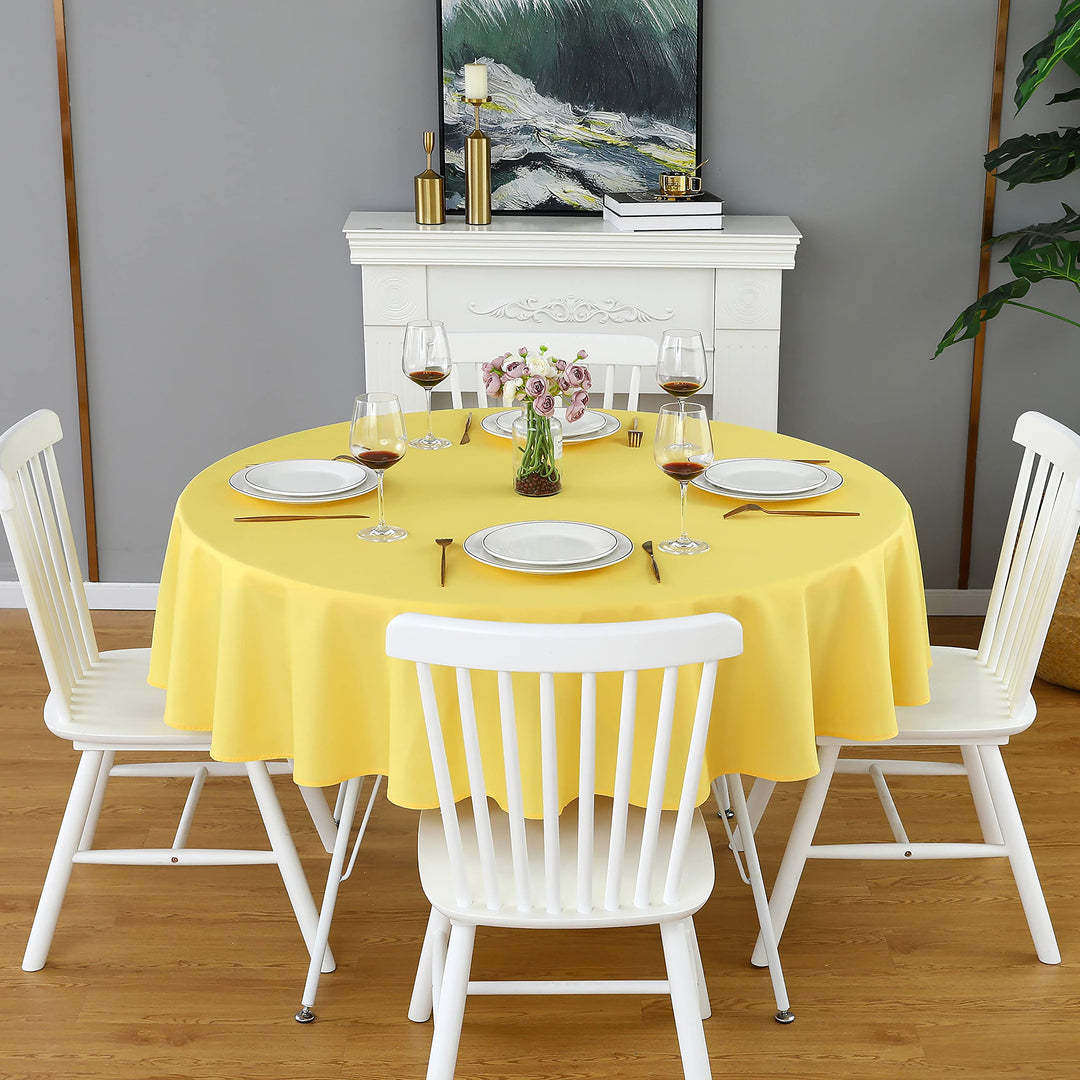 FOLINS&amp;HOME Yellow Round Tablecloth 70 Inch Waterproof Heavy Duty Wrinkle Free Polyester Fabric Table Cloth, Spillproof Washable Table Cover for Parties, Camping, Picnic, Banquet, Indoor &amp; Outdoor Use