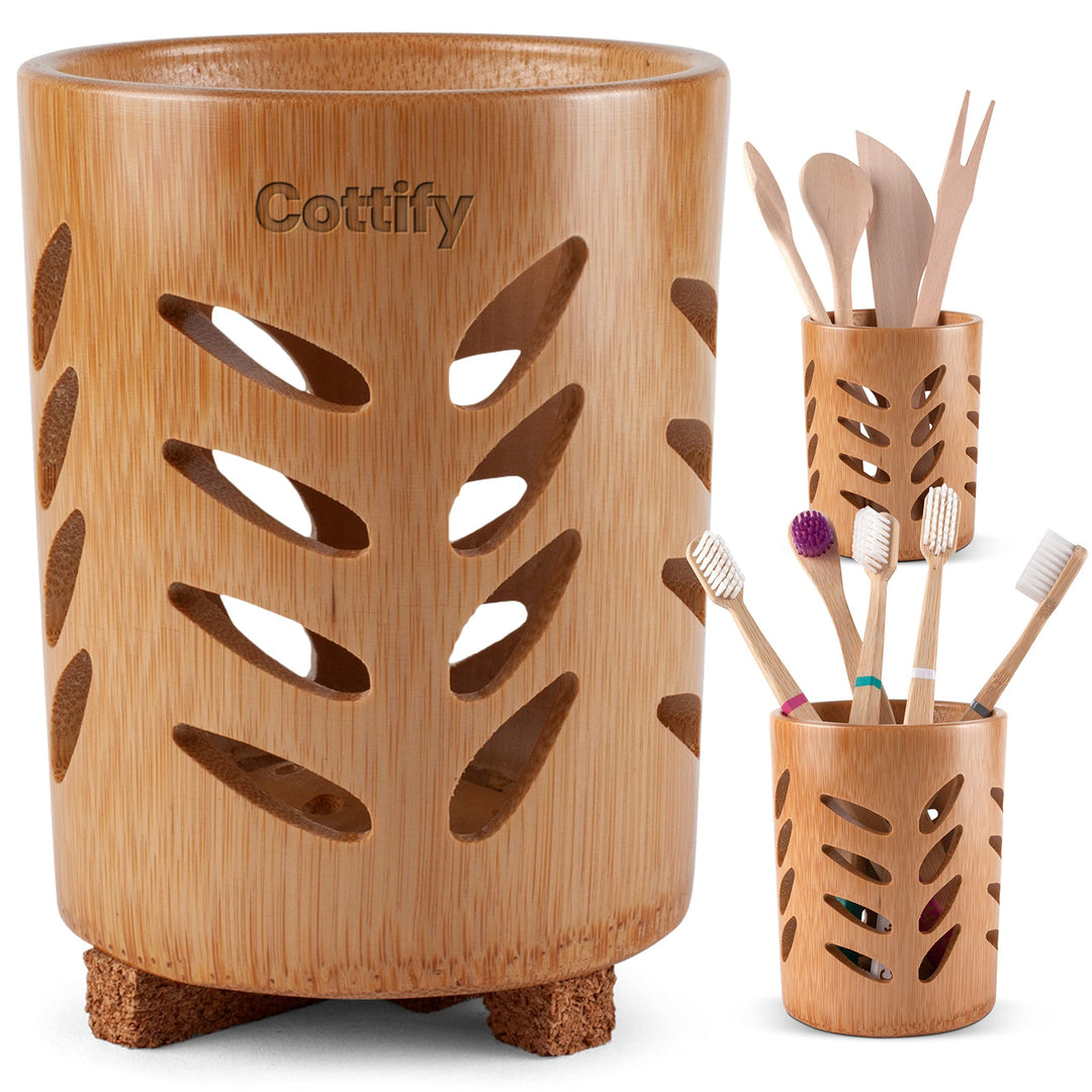 Eco-Friendly Bamboo Toothbrush Holder with Drainage – Quick Drying Single-Piece Design – Toothbrush Holders for Bathrooms – Wooden Toothbrush Holder Resilient in Humid Conditions - Matte Circles