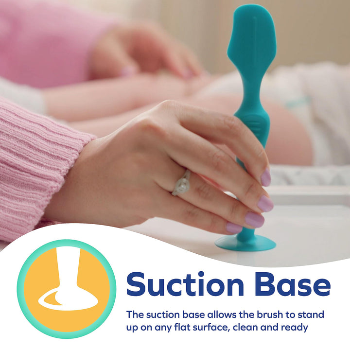 Nuby Diaper Cream Soft Silicone Brush with Suction Base & Hygienic Case, Aqua, Blue, Full Size: Blue, Full Size