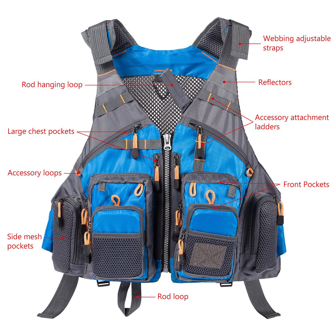 BASSDASH Strap Fishing Vest Adjustable for Men and Women, for Fly Bass Fishing and Outdoor Activities
