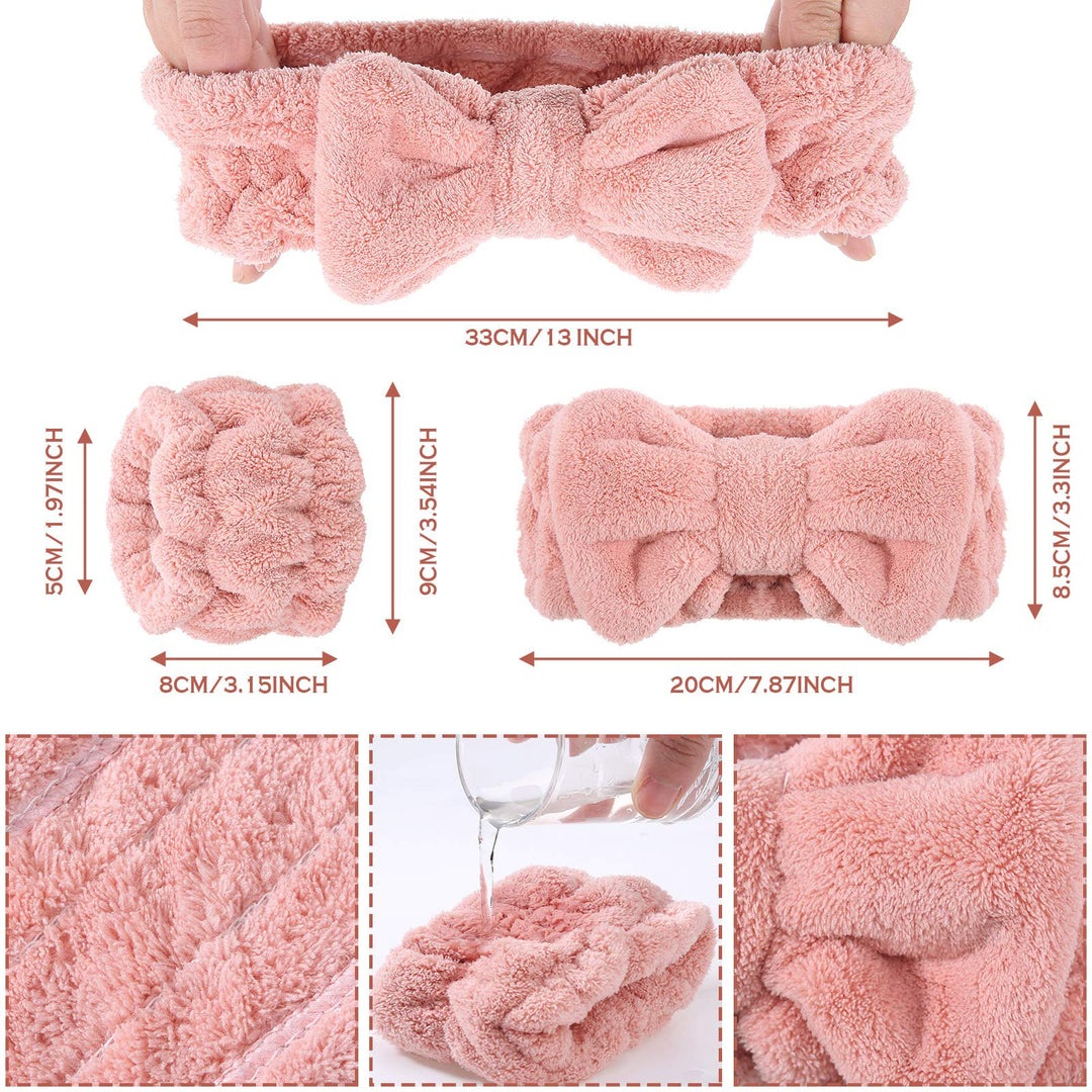 Chuangdi 4 Pcs Microfiber Headband Spa Wristbands and Wrist Bands for Washing Face Cuffs Towel Wristbands Hair Headband Face Wash Cuffs for Women Makeup(Pink)
