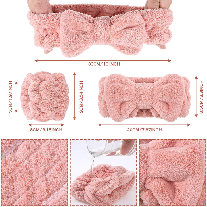 Chuangdi 4 Pcs Microfiber Headband Spa Wristbands and Wrist Bands for Washing Face Cuffs Towel Wristbands Hair Headband Face Wash Cuffs for Women Makeup(Pink)