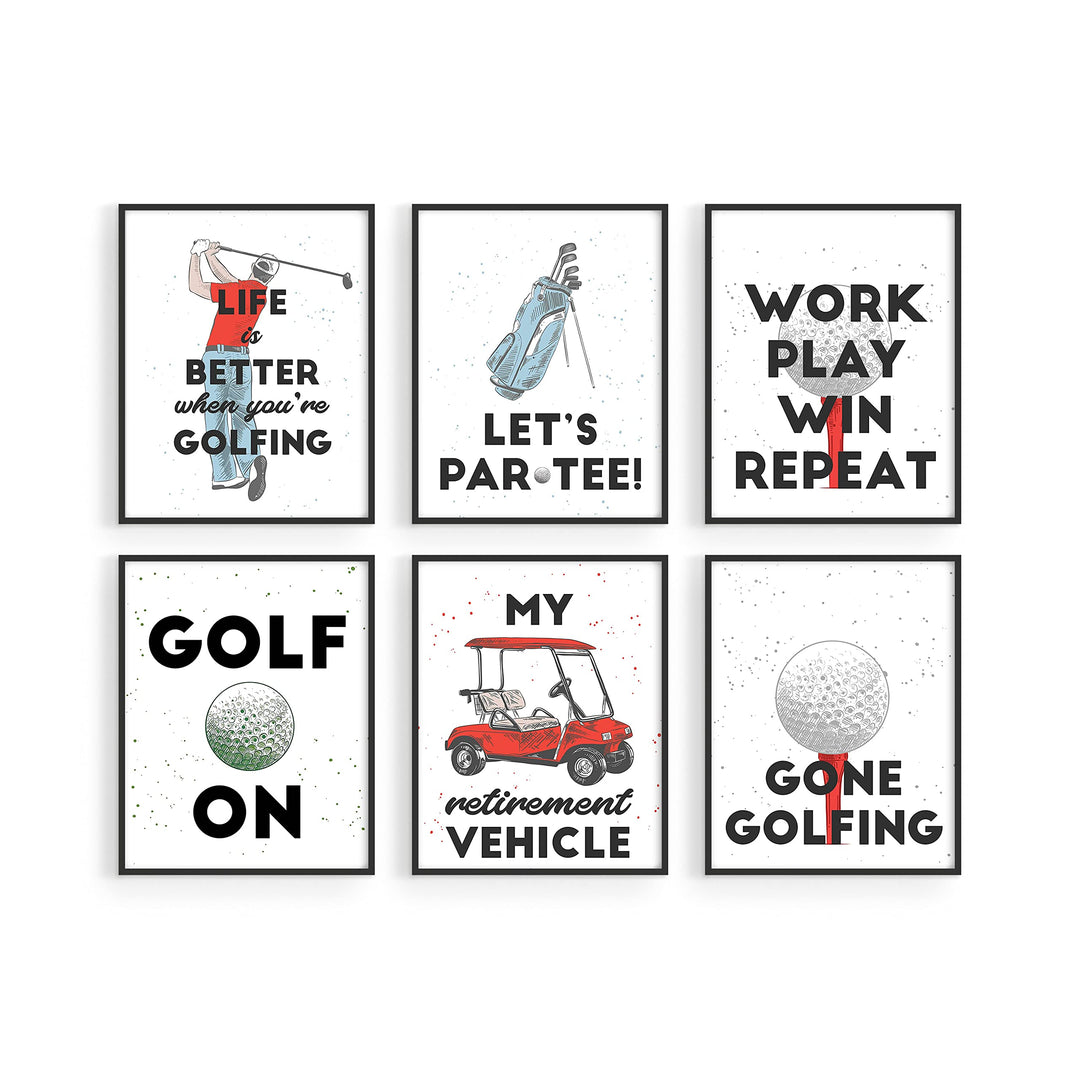 Funny Golf Wall Art Decor Prints - Set of 6 (8x10) Inch Unframed Poster Photos - Golfer Quote Gift Idea Basement Man Cave