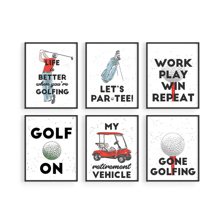 Funny Golf Wall Art Decor Prints - Set of 6 (8x10) Inch Unframed Poster Photos - Golfer Quote Gift Idea Basement Man Cave