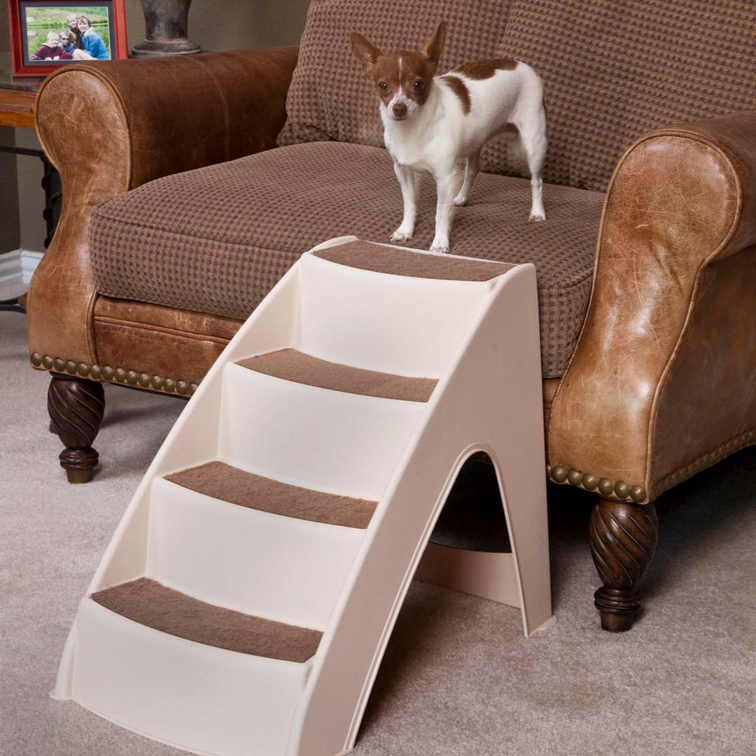 CozyUp Dog Stairs - 4 Step Design Pet Stairs - Dog Steps for High Beds, Sofa - Pet Steps Safety Features Include Siderails, Non-Slip Pads, Durable, Lightweight, Support up to 70 lbs, Tan