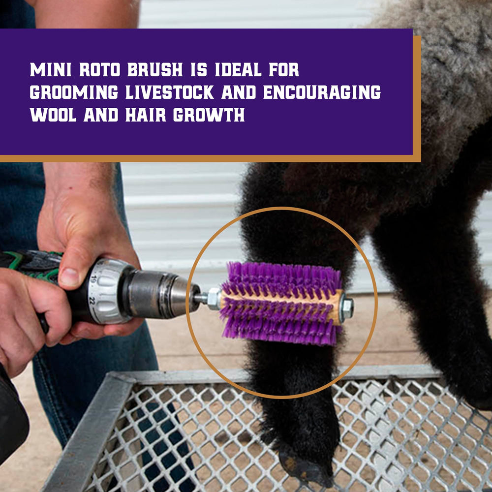 Mini Roto Brush for Livestock, Wool/Hair Stimulating and Grooming Brush for Goat Sheep Cattle, Use with Drill, Coat Deshedding Tool