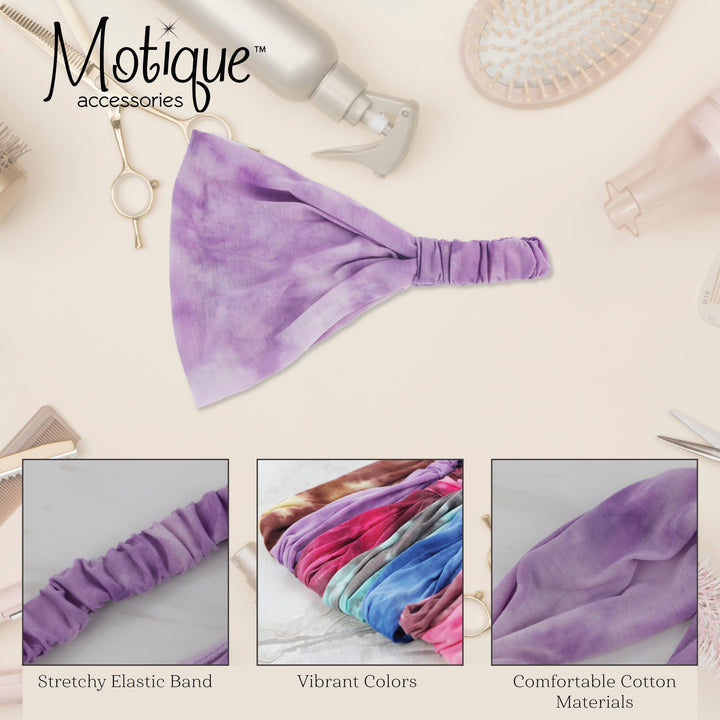 Cotton Tie Dye Wide &amp; Stretchy Headwrap - Lavender