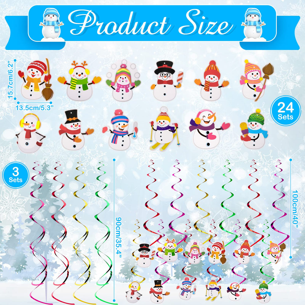 36 Pieces Christmas Hanging Swirl Decorations Snowman Ceiling Hanging Decorations Classroom Winter Hanging Ceiling Decorations for Indoor Outdoor Happy Christmas Holiday Winter Party Decor