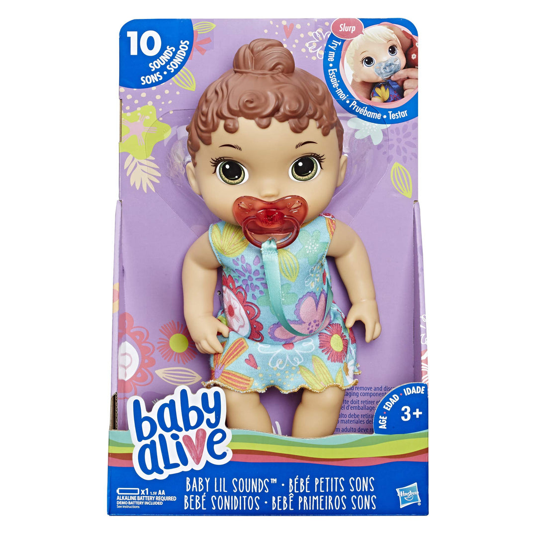 Baby Lil Sounds: Interactive Brown Hair Baby Doll for Girls &amp; Boys Ages 3 &amp; Up, Makes 10 Sound Effects, Including Giggles, Cries, Baby Doll with Pacifier
