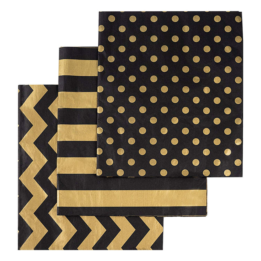 105 Sheets Gold Black Tissue Paper Bulk, Metallic Gift 
