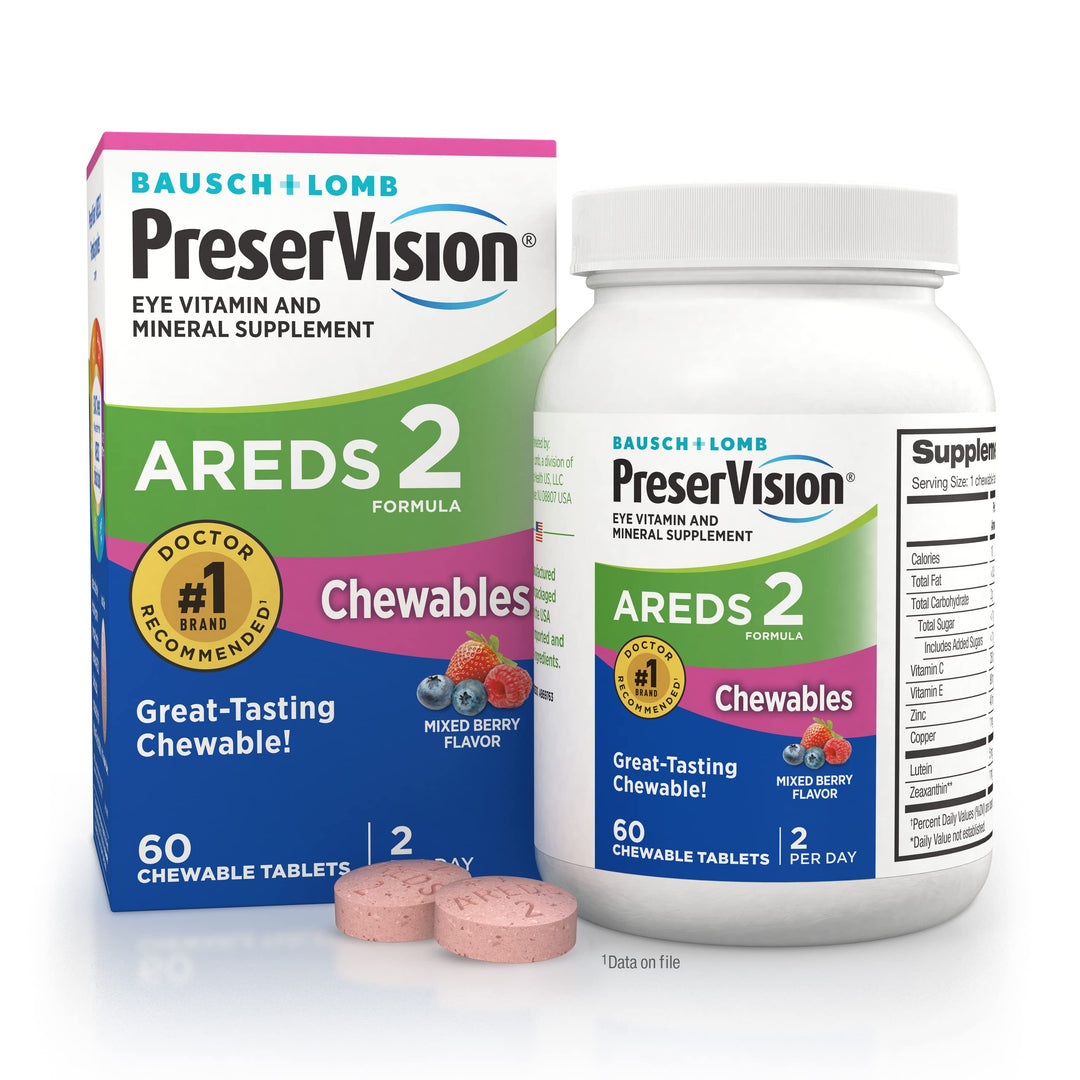 AREDS 2 Eye Vitamin &amp; Mineral Supplement, Contains Lutein, Vitamin C, Zeaxanthin, Zinc, Copper &amp; Vitamin E, 60 Chewable (Packaging May Vary)