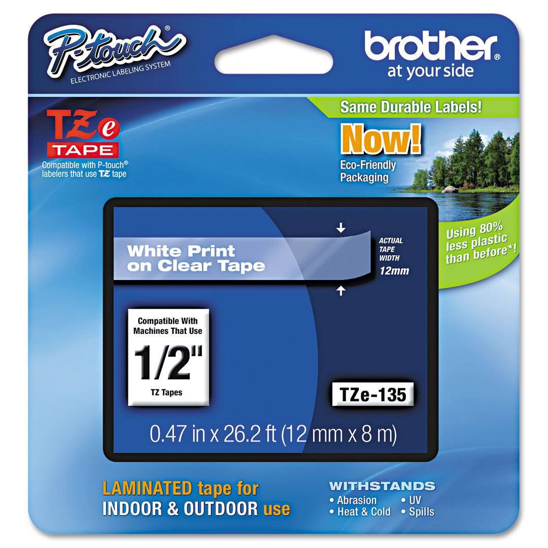 Laminated Tape, Retail Packaging, 1/2 Inch, White, on Clear (TZe135)