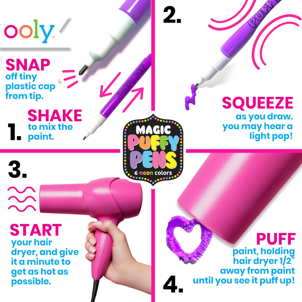 Magic Puffy Pens, 6 Neon Color Pens with 3D Ink, Create 3D Art by Adding Heat