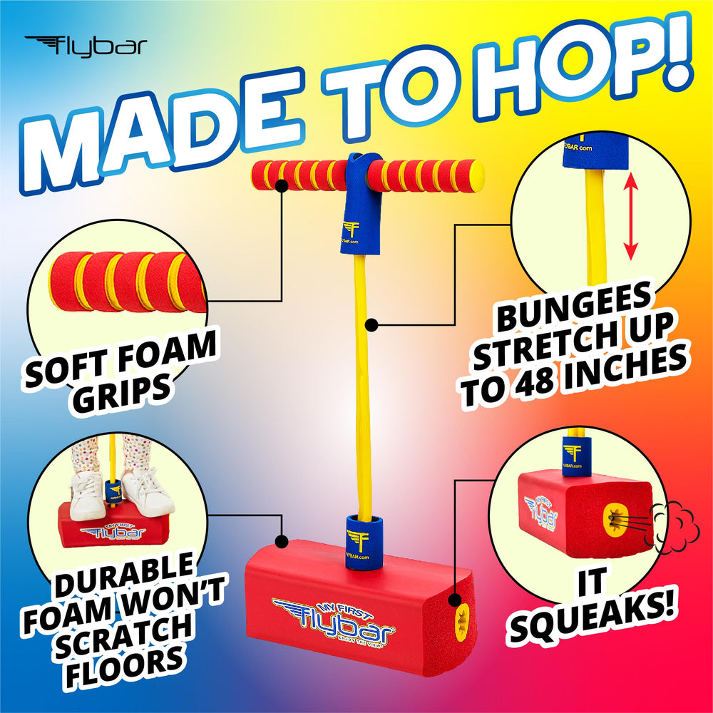 My First Foam Pogo Jumper for Kids Fun and Safe Pogo Stick for Toddlers, Durable Foam and Bungee Jumper for Ages 3 and up, Supports up to 250lbs (Red)