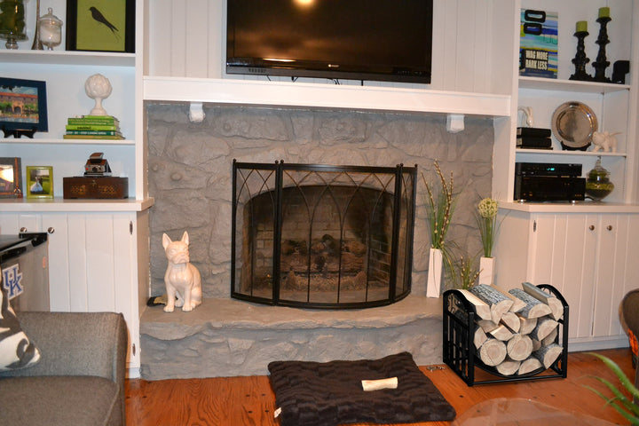 Firewood Rack Holder with Decorative Scroll Design - Outdoor and Indoor Metal Log Storage Bin for Fireplace, Firepit, and Wood Stove