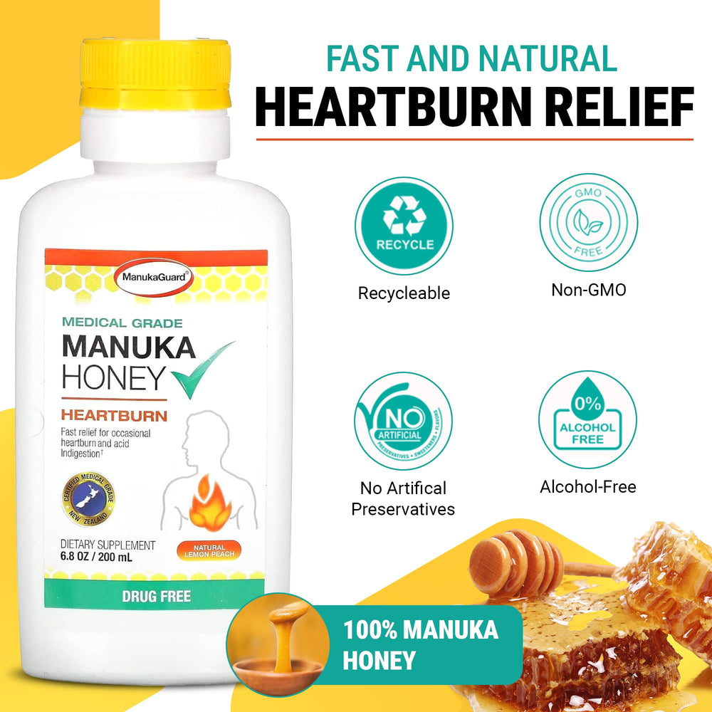 Medical Grade Manuka Honey Nutralize, Heartburn and Acid Indigestion Relief, Ginger Peach, 6.8 Ounces