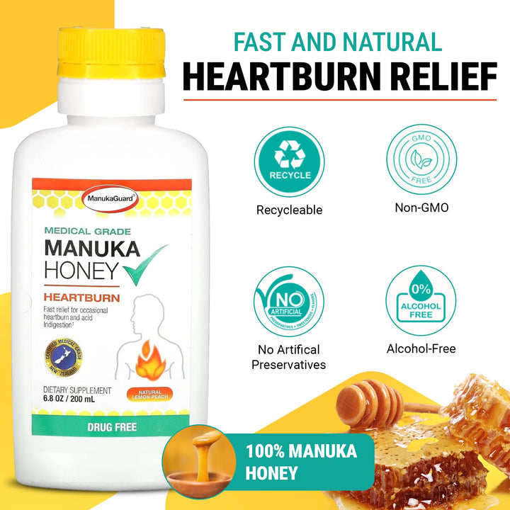 Medical Grade Manuka Honey Nutralize, Heartburn and Acid Indigestion Relief, Ginger Peach, 6.8 Ounces