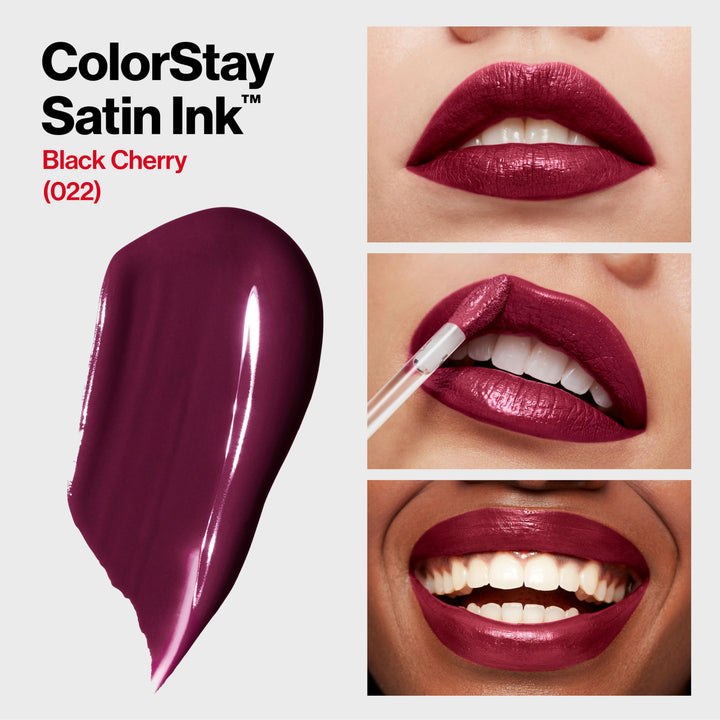Revlon ColorStay Satin Ink Liquid Lipstick, Longwear Rich Lip Colors, Formulated with Black Currant Seed Oil, 022 Black Cherry, 0.17 fl. oz.