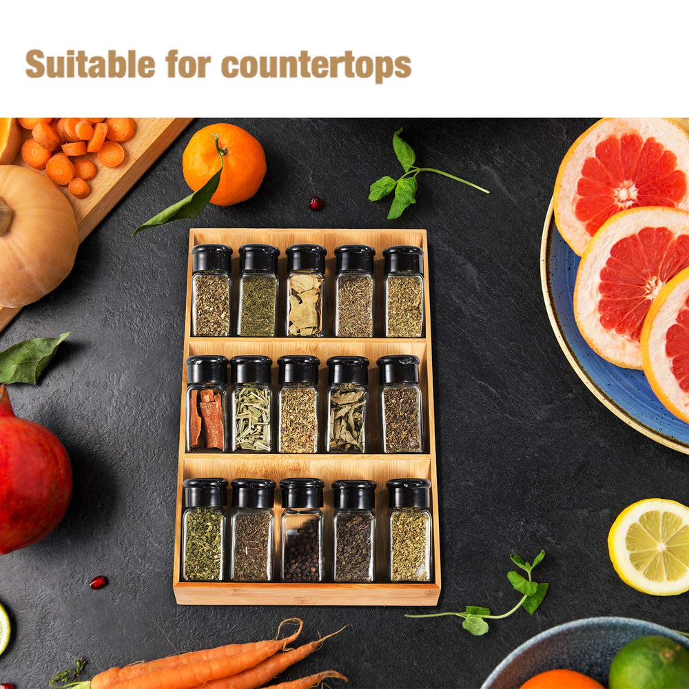 3-Tier Bamboo Drawer Spice Rack Wooden Kitchen Cabinet Drawer Spice Organizer Spice Jar Holder, Medicine/Health Care/Vitamin Bottles Storage Rack, 1 Pack Drawer Rack
