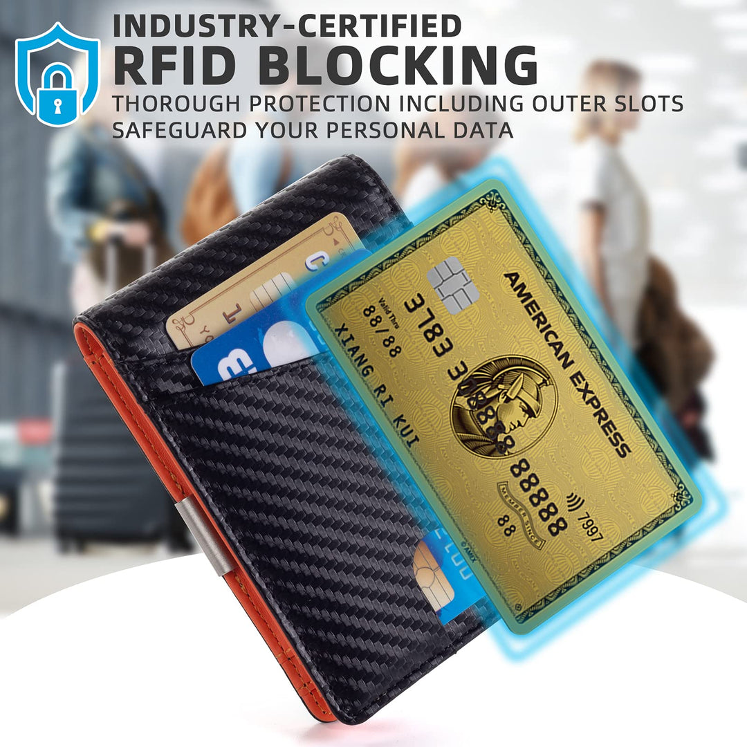 Minimalist Slim Wallet for Men, Premium Leather Wallet with Money Clip, RFID Blocking Front Pocket Stylish Bifold Wallet (Black &amp; Blue)