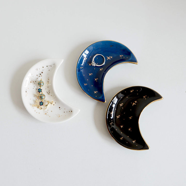 BIHOIB Small Moon Jewelry Dish Tray, Decorative Ceramic