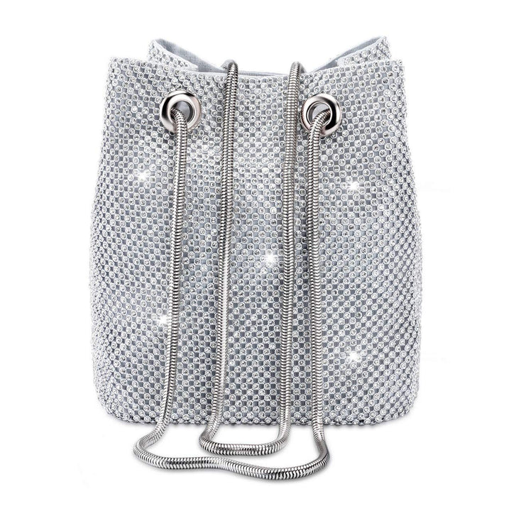 Women Rhinestones Crystal Clutch Mini Evening Bags Bucket Bag Party Prom Wedding Small Shoulder Cross-body Purses (Mini, Silver)
