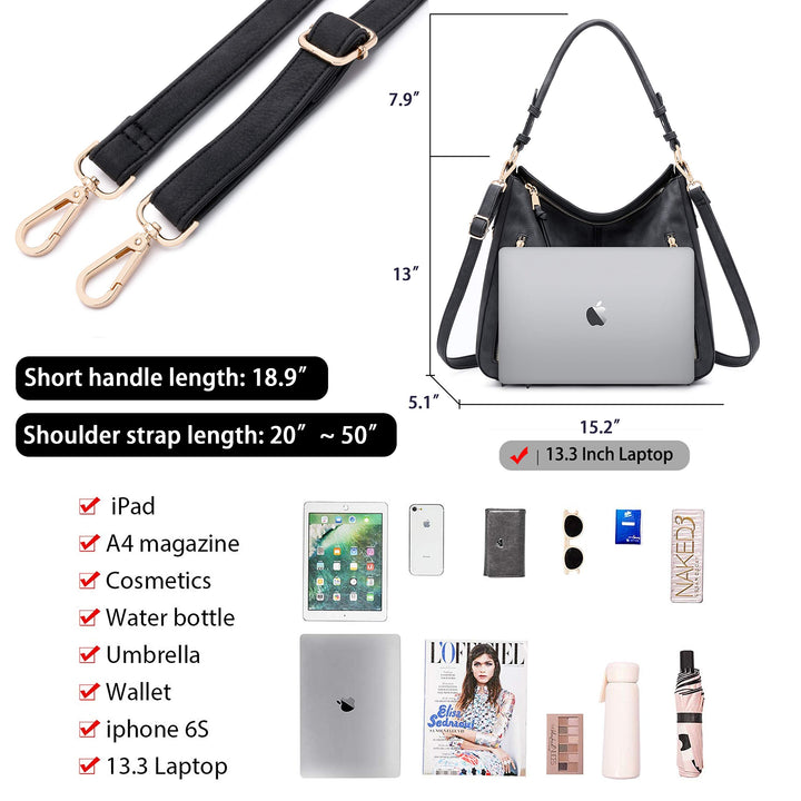 Hobo Bags for Women Handbags Purse Ladies Boho Shoulder Bag Crossbody Black Vegan Leather