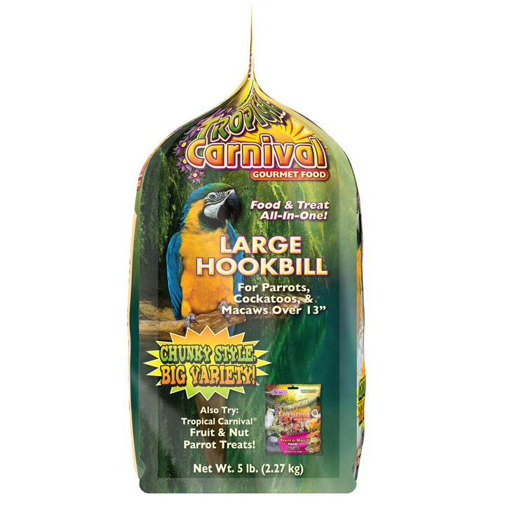 F.M. Brown's Tropical Carnival Gourmet Large Hookbill Food for Parrots, Cockatoos and Macaws Over 13, 5-lb Bag - Vitamin-Nutrient Fortified Daily Diet