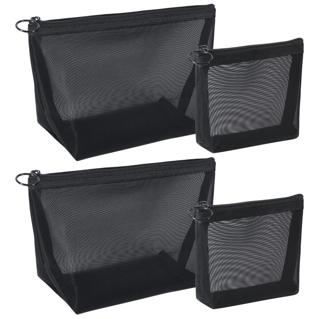Black Mesh Makeup Bag, 4pcs Travel Cosmetic Pouches with Zipper Toiletry Organizer Case for Purse Diaper Bag Tote Bag