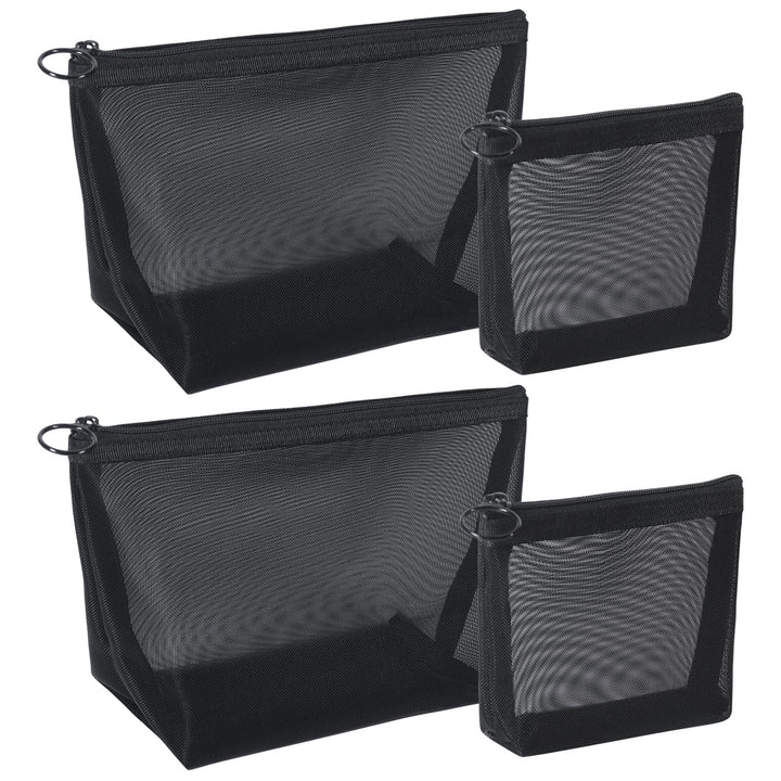 Black Mesh Makeup Bag, 4pcs Travel Cosmetic Pouches with Zipper Toiletry Organizer Case for Purse Diaper Bag Tote Bag