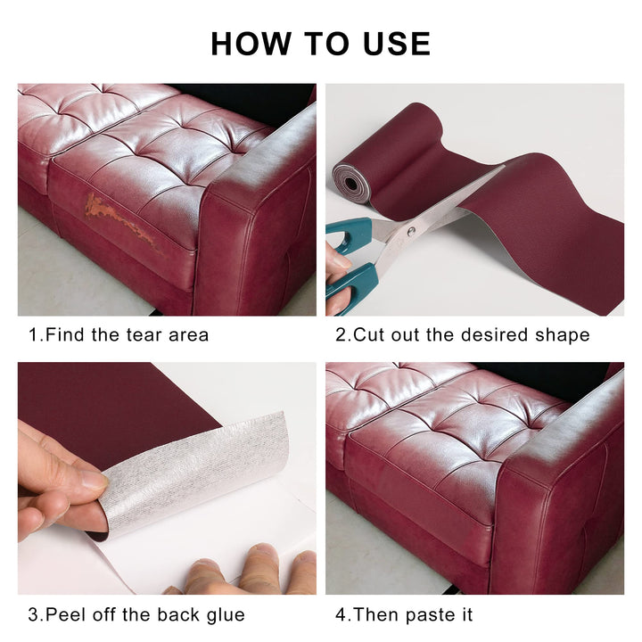 Leather Repair Patch for Furniture, 4 x 63 Self Adhesive Leather Repair Kit Vinyl Repair Tape for Car Seat Sofa Jackets Couches Chair Fuchsia