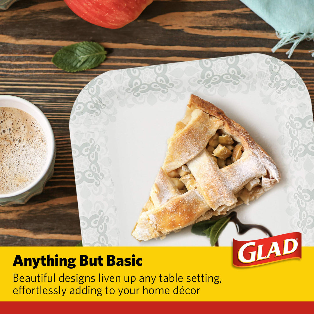 Glad Square Disposable Paper Plates with Gray Victorian