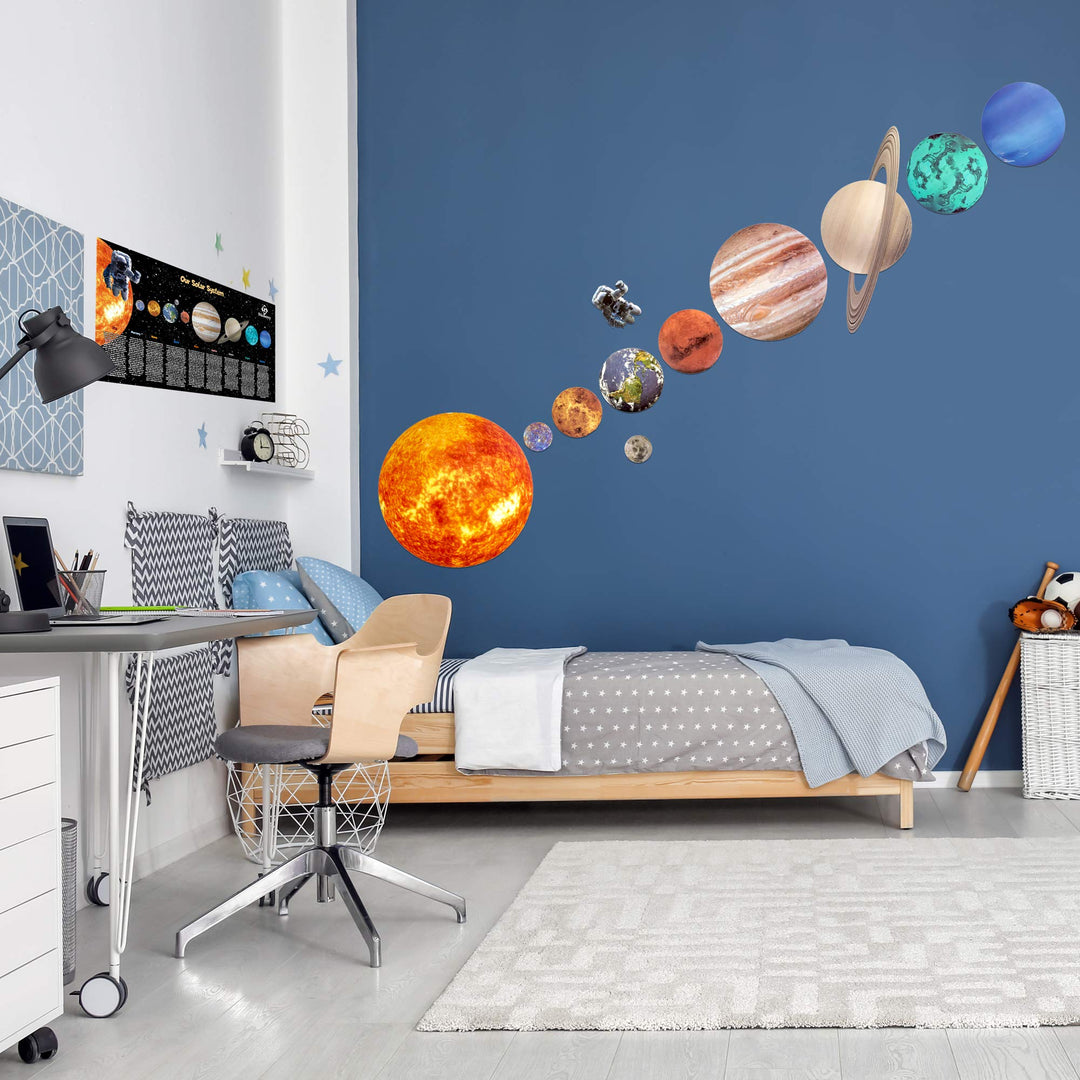 Glow in The Dark Stars and Planets for Ceiling, Bright Solar System Wall Stickers for Kids + Educational Solar System Poster, Planets for Kids Space Decoration, Birthday Gift for Boys and Girls