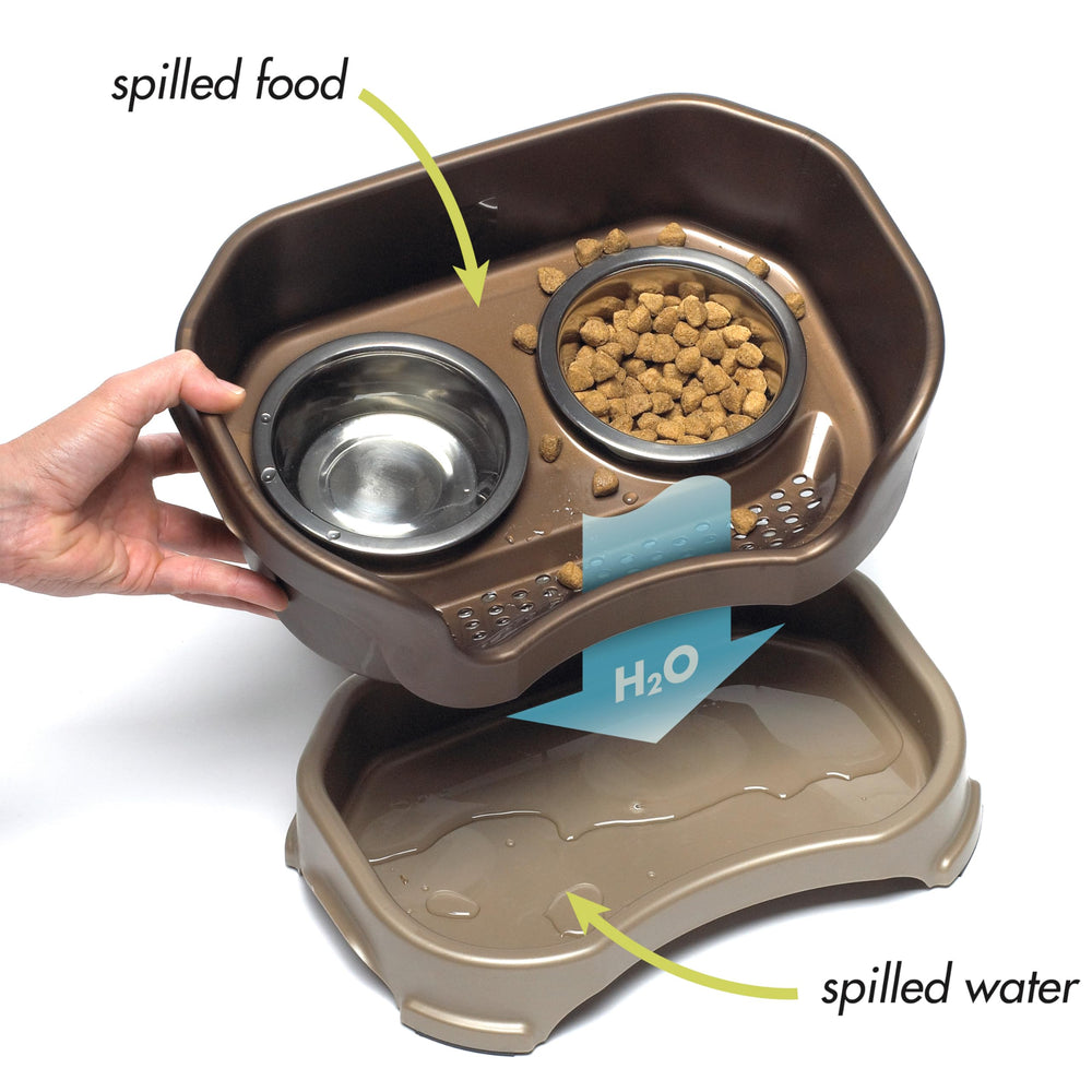Neater Feeder Deluxe Mess Proof Dog Bowls Elevated for Small Breed – Made in USA – No Spill Raised Dog Food Bowl Stand – Stainless Steel Food and Water Bowl Set, Pet Feeding Station, Bronze