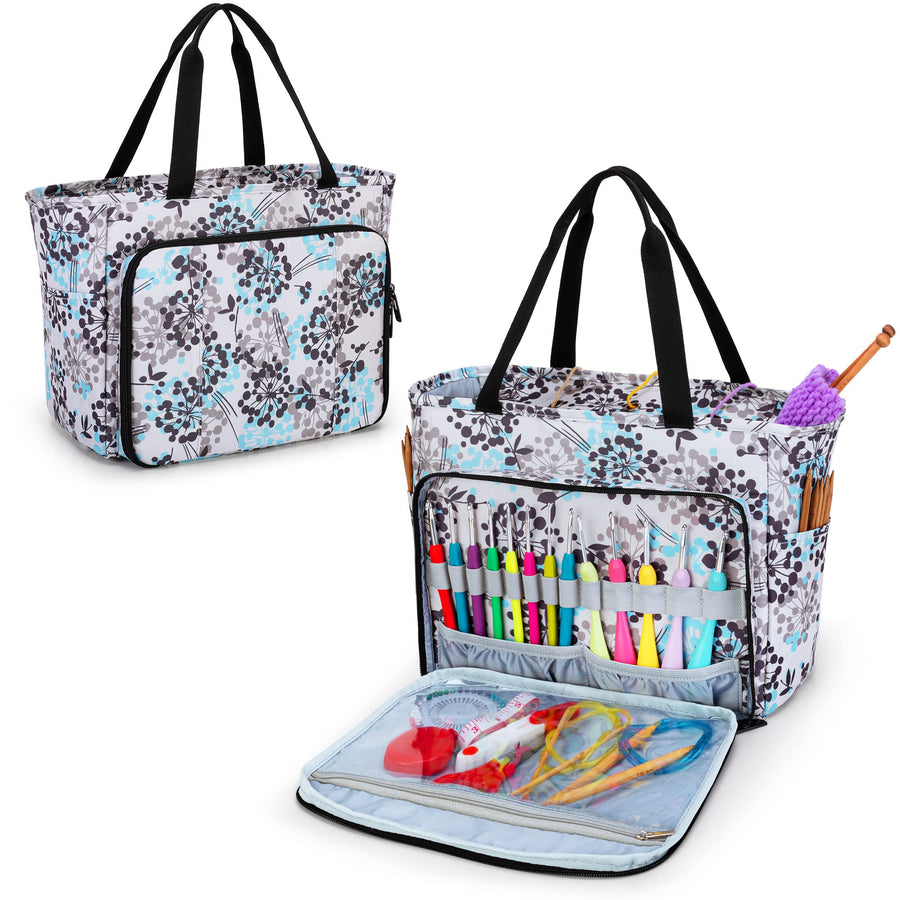 Knitting Tote Bag, Yarn Storage Bag with Pockets for Crochet Hooks, Knitting Needles, Knitting Project and Accessories, Purple (Bag Only, Patented Design)