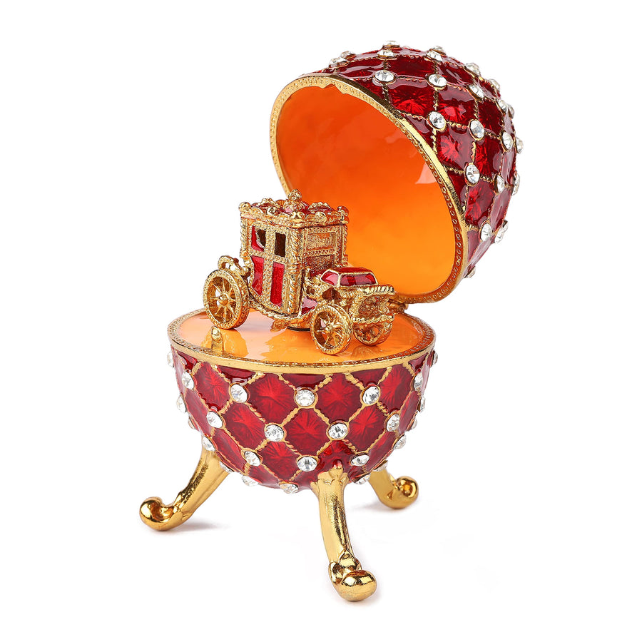 Vintage Red Imperial Easter Egg Style Collectible with Mini Royal Carriage, Unique Gift for Easter Collection