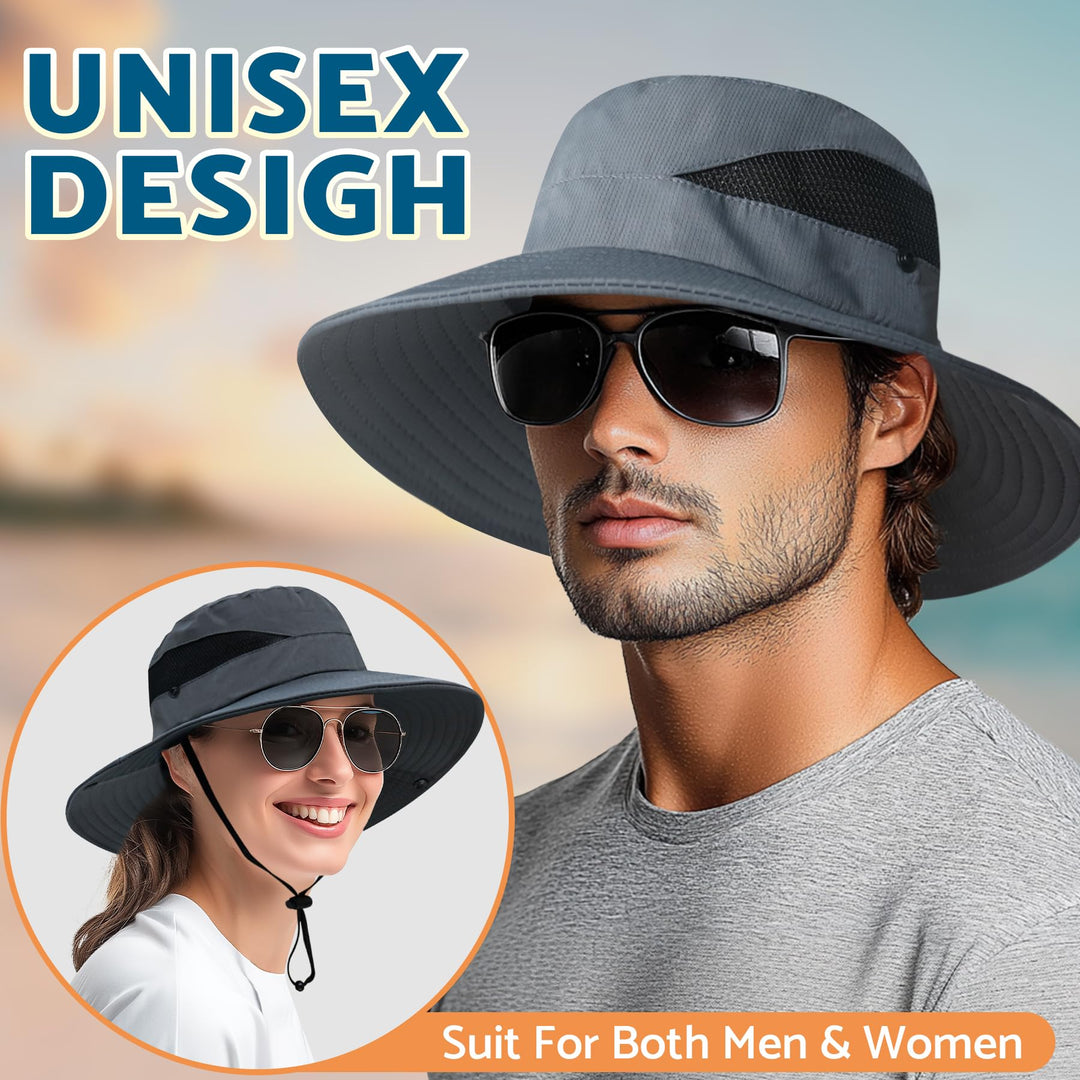 PFFY Sun Bucket Hats for Men Women 3” Wide Brim UPF 50+ Fishing & Beach Hat Darkgrey