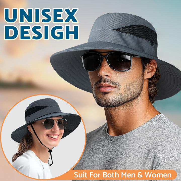 PFFY Sun Bucket Hats for Men Women 3” Wide Brim UPF 50+ Fishing & Beach Hat Darkgrey
