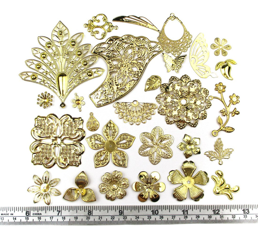 ALL in ONE Mixed Gold Filigree Charm Pendant Jewelry Findings: 50g