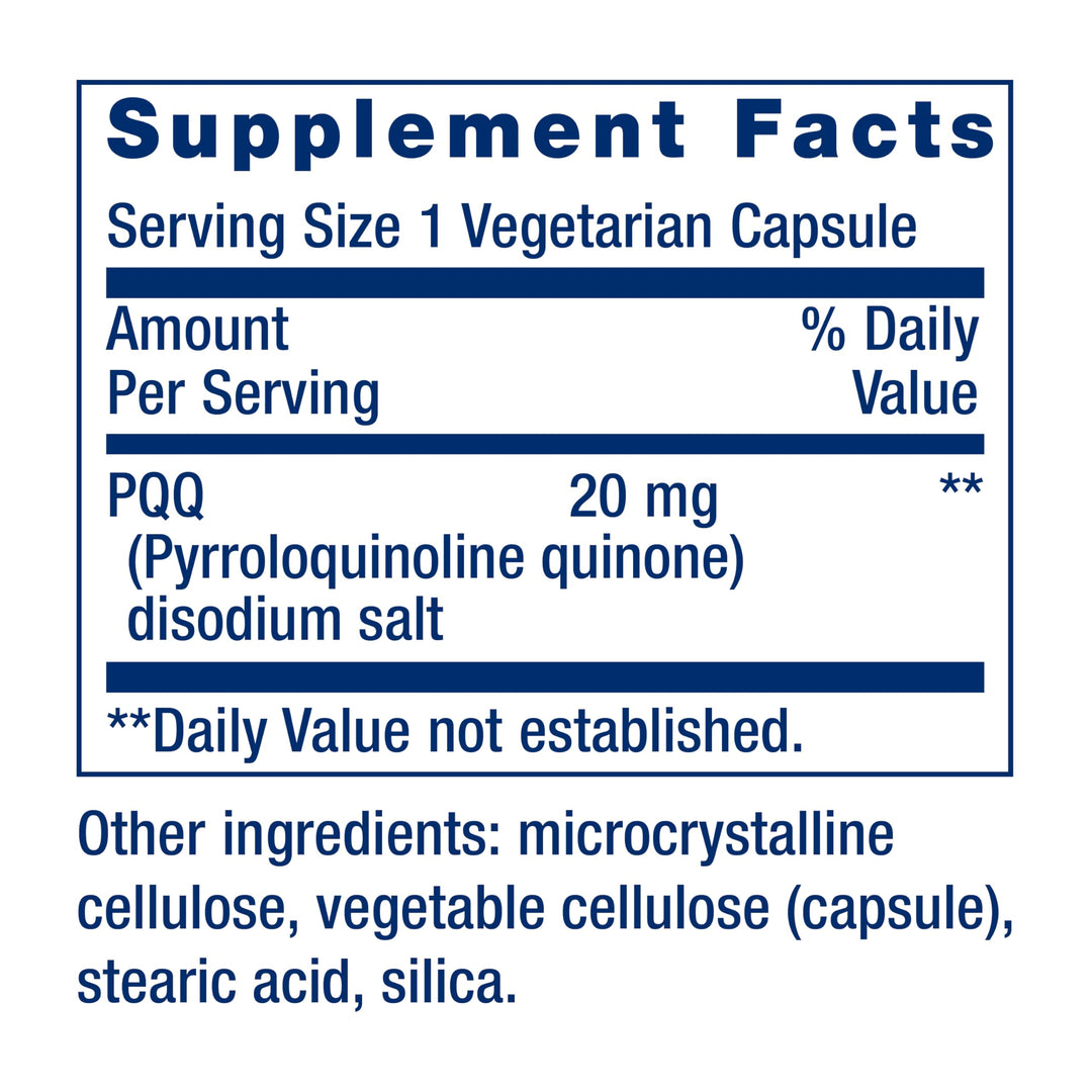 PQQ, pyrroloquinoline Quinone, 20 mg, Promotes The Growth of New Mitochondria, Gluten-Free, Non-GMO, Vegetarian, 1 Daily, 30 Capsules