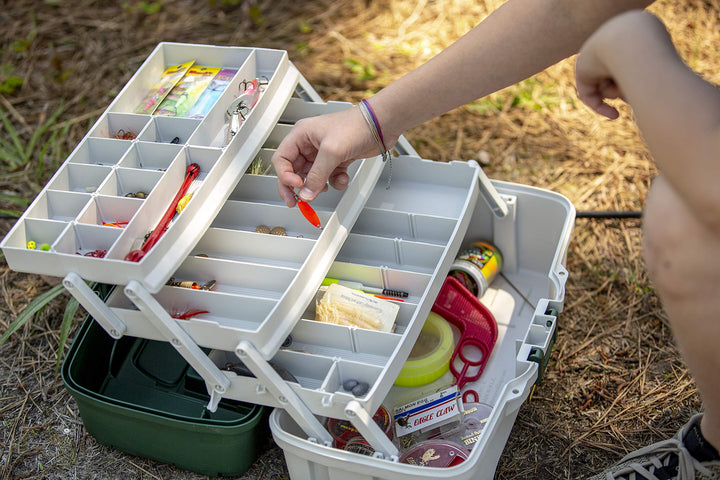 3-Tray Tackle Box with Dual Top Access, Dark Green Metallic/Off White, Premium Tackle Storage