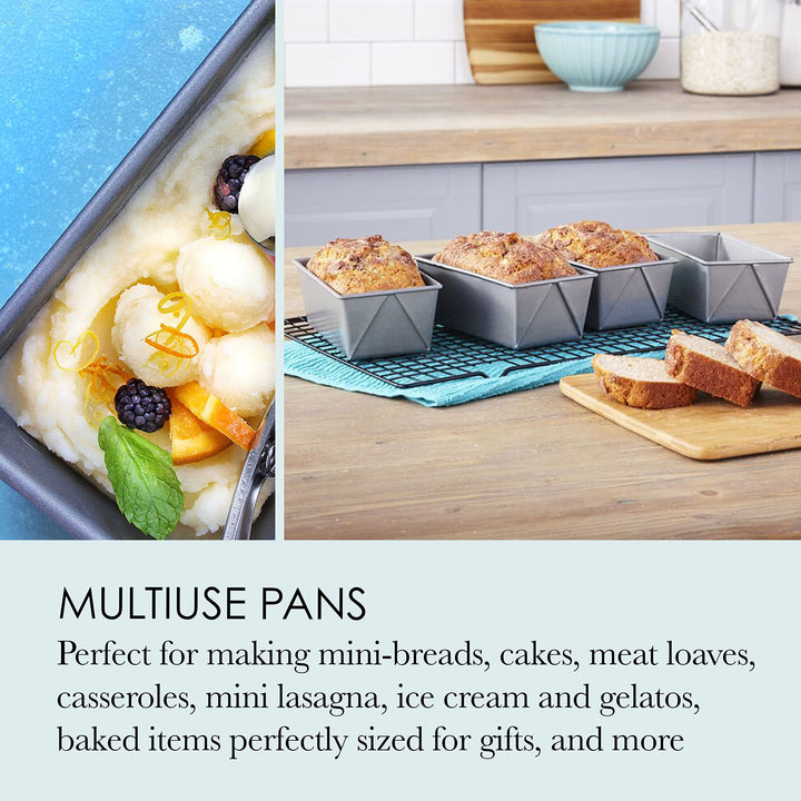 Commercial II Non-Stick Mini Loaf Pans, 5-3/4 by 3-1/4 by 2-1/4-Inch, Gray , 4 Count (Pack of 1)