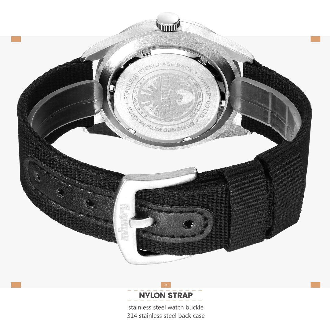 Mens Analog Military Watches for Men Waterproof Tactical Wrist Watch Casual 24 Hour Outdoor Work Date Day Wristwatch Black Nylon Band