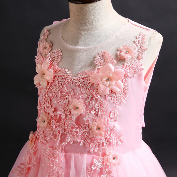 Toddler Baby Girls Flower Lace Long Princess Christmas Formal Dress for Kids Wedding Bridesmaid Pageant Birthday Party Suit Communion Puffy Tulle Dance Sundress Playwear Peach Pink 5-6X