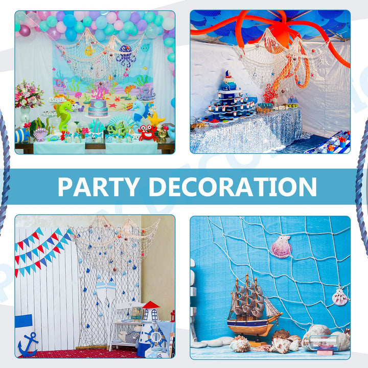 28 Pcs Fishnet Decorative Nature Fish Net Wall Decoration Set 79 x 59 Inch Nautical Fishing Net Hanging Decor, 9 Sea Shells, 4 Starfish, 2 Life Ring, Fish, Anchor, 10 Clips for Party (White)
