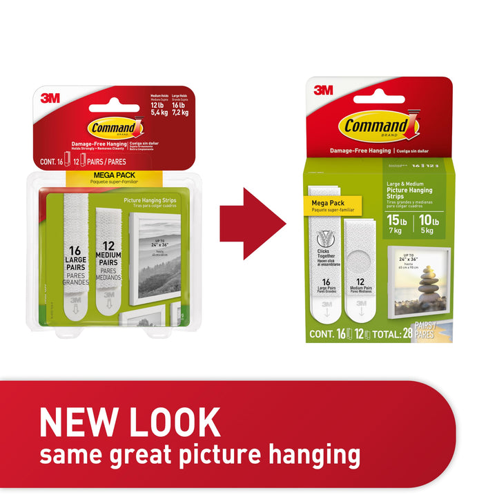 15lb &amp; 10lb Large and Medium Picture Wall Hanging Strips 28 Assorted Pairs (56 Strips)Damage Free Hanging Picture Hangers, for Christmas Decorations Packaging may vary for limited time